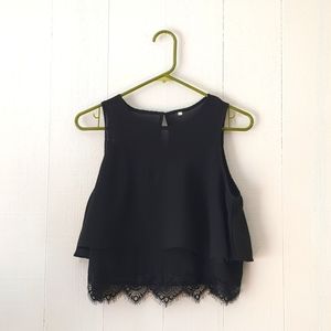 Lacey black, semi-sheer crop top